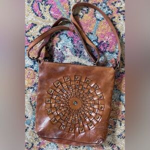 Vilenca Holland Leather Crossbody Cognac Studded Boho Bag Casual Festival Bag